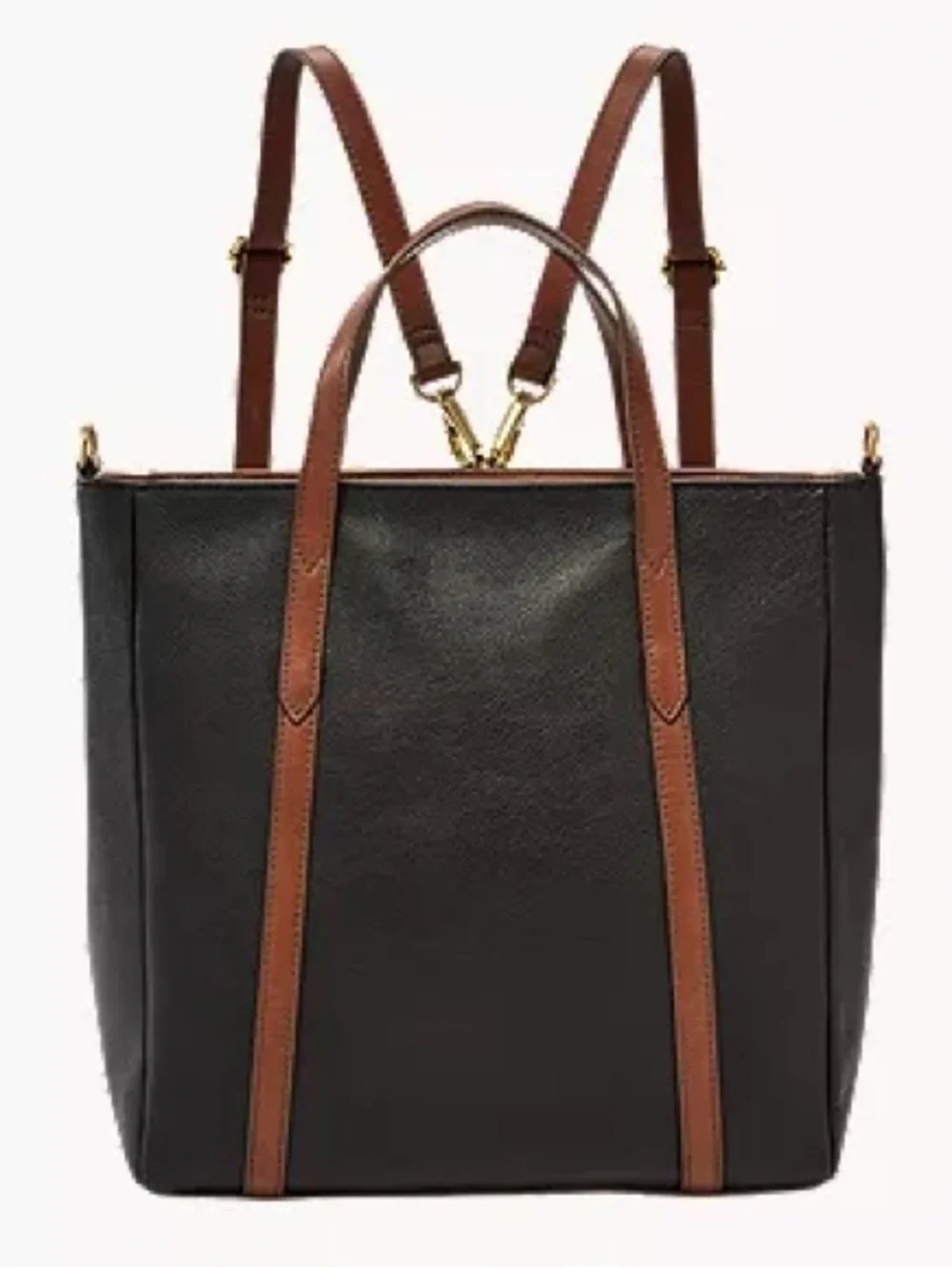 Fossil Sydney Convertible Backpack Black Tan Brown Leather Crossbody Tote Bag